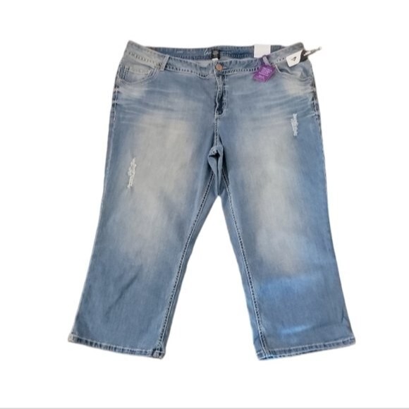 Lane Bryant Genius Fit Capri blue distressed Jean Pants Size 26 - Picture 6 of 13